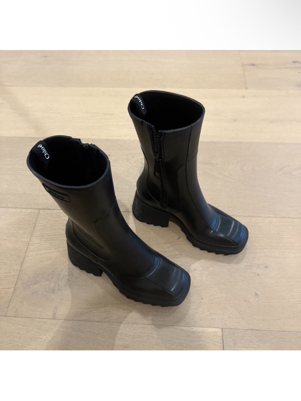 Chloe Betty PVC Short Rain Boots / size 7 / black